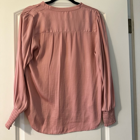 LOFT Pink Puff Sleeve Blouse with Mandarin Collar - Picture 2 of 3